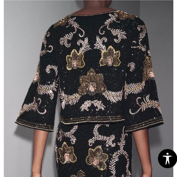 Zara Embroidered Beaded Sequin Cape Jacket 6895/912 S - Picture 10 of 12